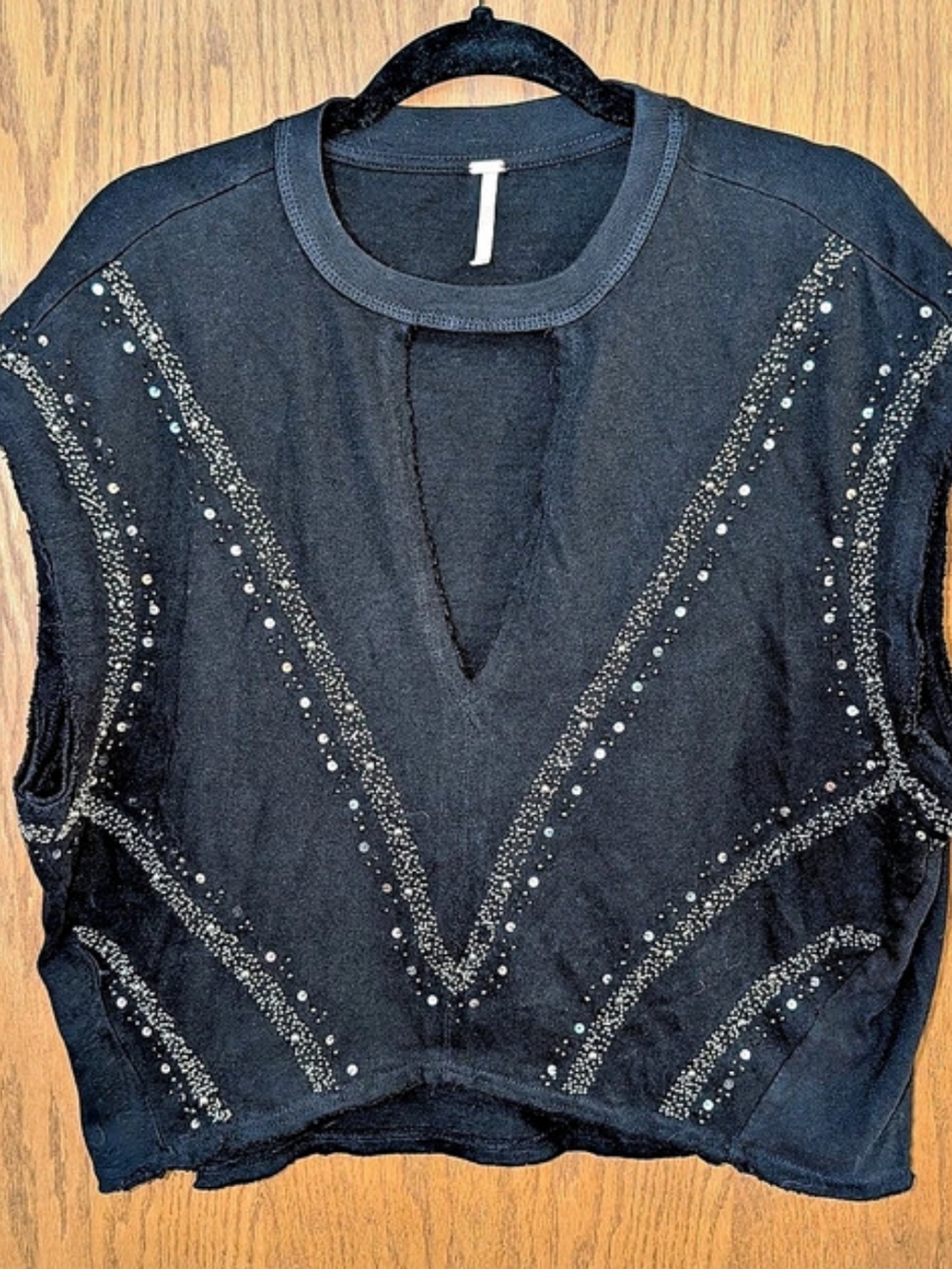 Free People Highway Tank Black Embellished Blouse Size XS